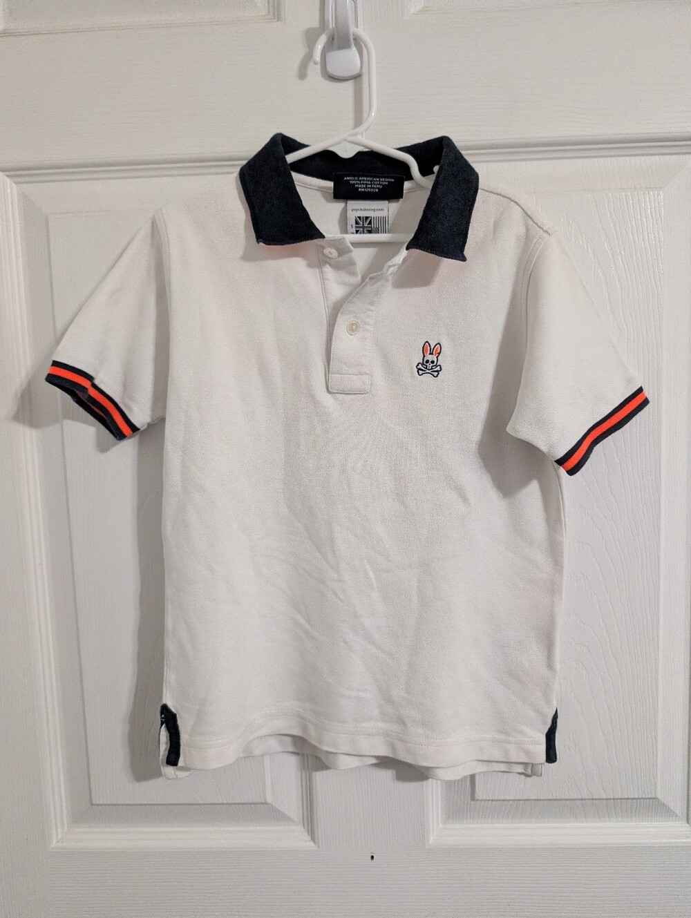 Psycho Bunny Boys Polo Shirt White Corron Short Sleeve Size Small 7/8